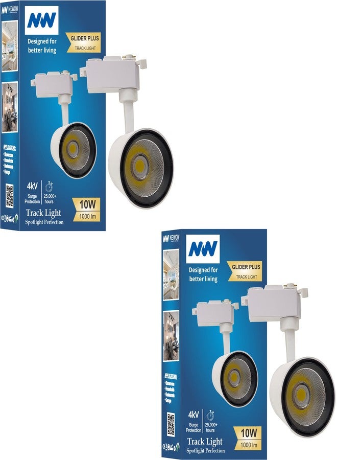 NEWOW مصباح مسار LED من نوع NEWOW NW 10W Glider Plus TR | مصباح كشاف للصور وعمود قابل للتعديل | لون الهيكل: أبيض | لون الإضاءة: أبيض دافئ (عبوة من قطعتين) - Image 1