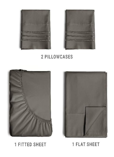 King Size Sheet Set - Breathable & Cooling - Hotel Luxury Bed Sheets - Extra Soft - Deep Pockets - Easy Fit - 4 Piece Set - Wrinkle Free - Comfy - Dark Grey Bed Sheets - Kings Sheets - Fitted Sheets