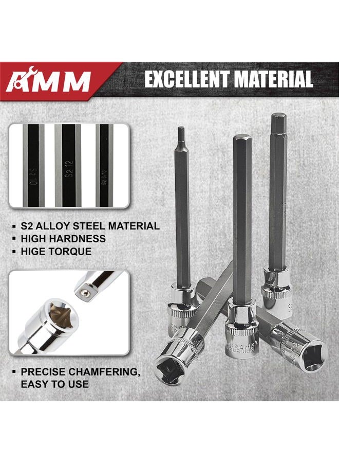 AMM 19-Piece 3/8 Inch Drive Extra Long Allen Hex Bit Socket Set, Standard SAE & Metric (1/8-Inch - 3/8-Inch, 3-12mm), S2 Alloy Steel, Necessary auto repair tools - Image 4