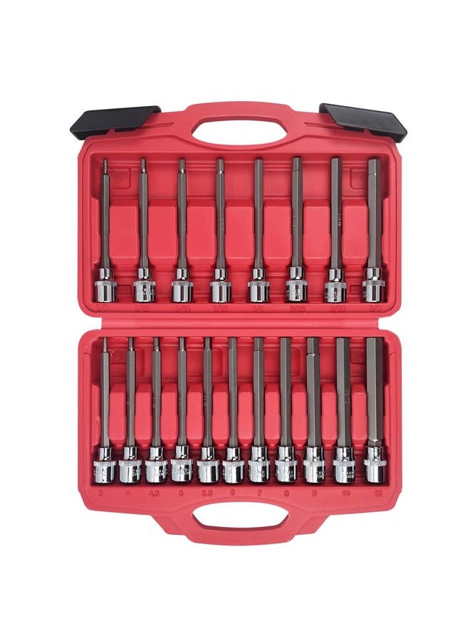AMM 19-Piece 3/8 Inch Drive Extra Long Allen Hex Bit Socket Set, Standard SAE & Metric (1/8-Inch - 3/8-Inch, 3-12mm), S2 Alloy Steel, Necessary auto repair tools - Image 1