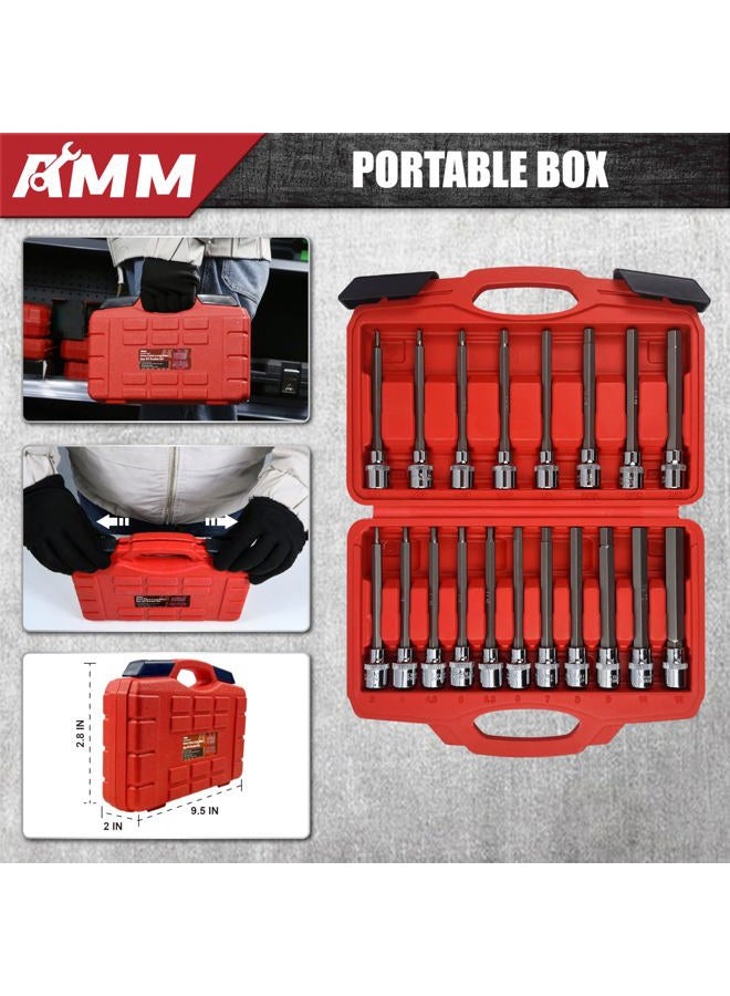 AMM 19-Piece 3/8 Inch Drive Extra Long Allen Hex Bit Socket Set, Standard SAE & Metric (1/8-Inch - 3/8-Inch, 3-12mm), S2 Alloy Steel, Necessary auto repair tools - Image 3