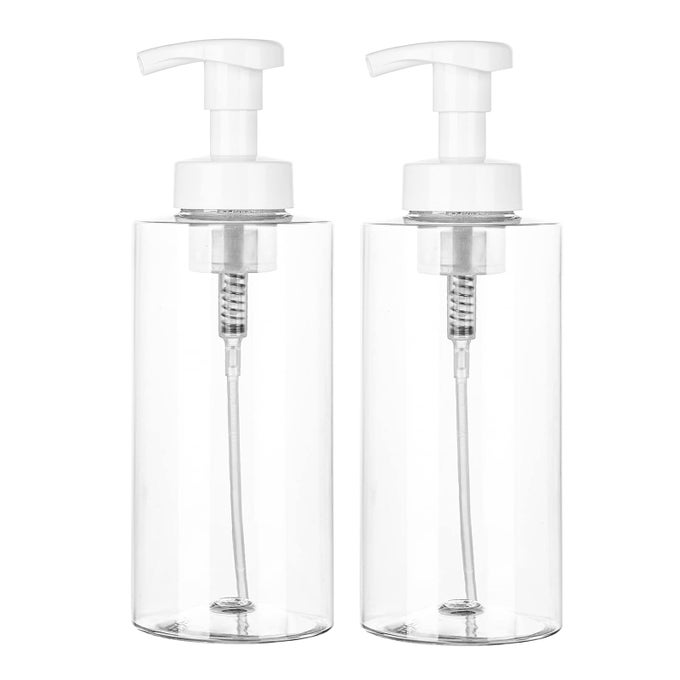 FOAMING SOAP DISPENSER 17 OZ REFILLABLE PLASTIC SOAP PUMP BOTTLE FOR LIQUID SOAP SHAMPOO BODY WASH 2 PCS CLEAR