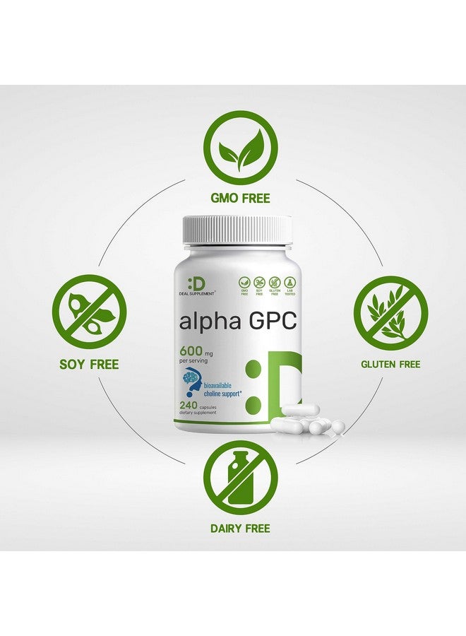 DEAL SUPPLEMENT Alpha GPC 600mg Per Serving, 240 Capsules - Bioavailable Choline Replenishment -Nootropic Brain Health Supplements for Memory and Focus - Non-GMO, Gluten Free - Image 3