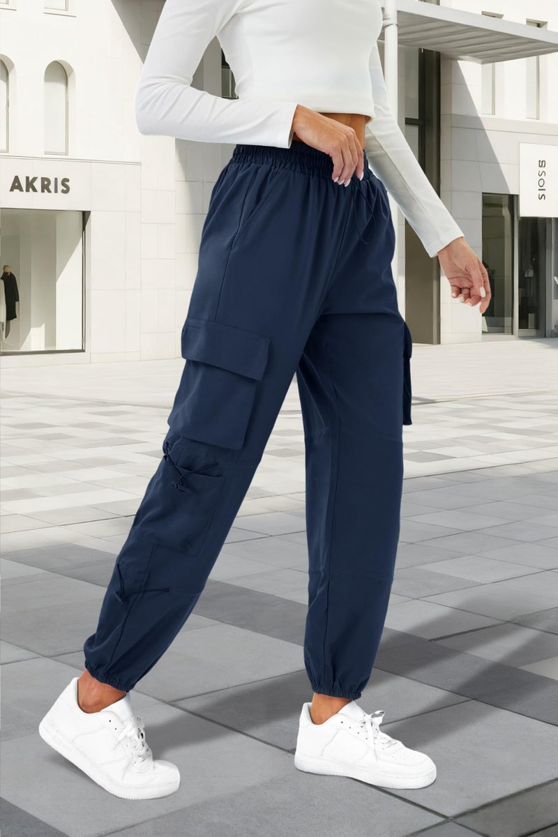 COPYLEAF Womens Parachute Cargo Pants with Pockets Quick Dry Hiking Pants Lightweight Water-Resistant Baggy Joggers(Navy Blue M) - Image 2