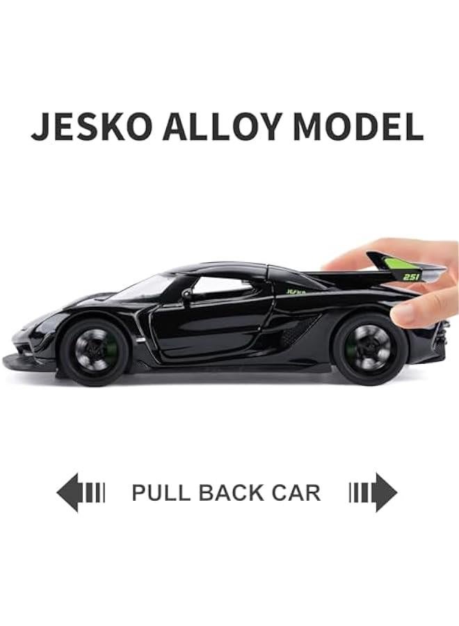 Toy Cars for 3+ Year Old Boys Jesko Car Toys with Light and Sound Diecast Metal Toy Car for Kids Ages 3-12 1/32 Collectable Super Car Model (Black) - Image 3