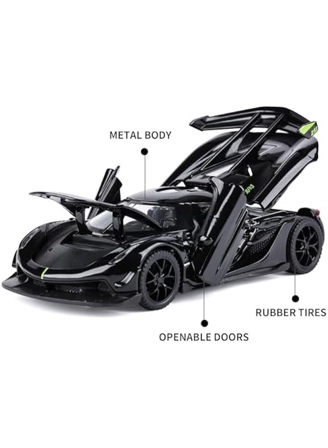 Toy Cars for 3+ Year Old Boys Jesko Car Toys with Light and Sound Diecast Metal Toy Car for Kids Ages 3-12 1/32 Collectable Super Car Model (Black) - Image 2