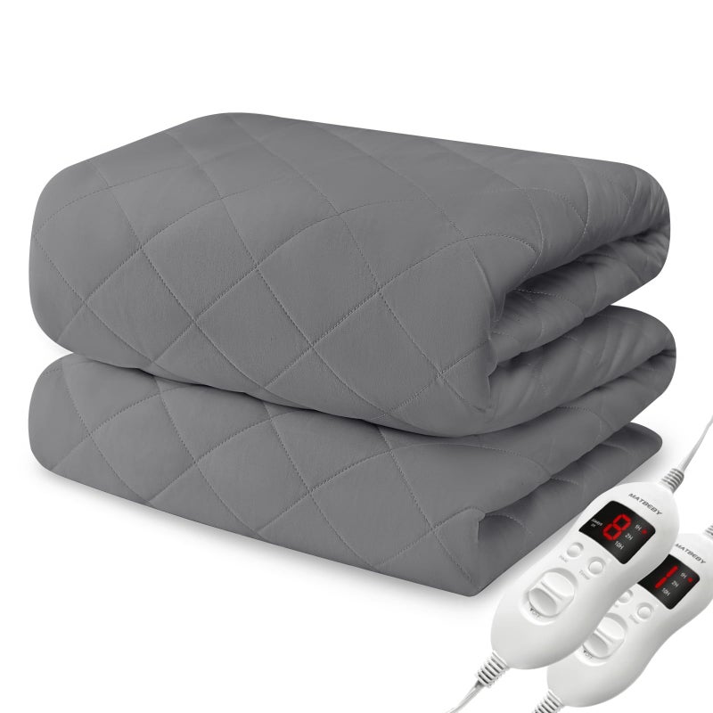 MATBEBY Heated Mattress Pad King Size, Electric Mattress Pad Cover w/Dual Control 8 Heating Settings, Bed Warmer w/ 4 Auto Shut Off Settings, UL Certified, Deep Pocket, Machine Washable, Dark Grey - Image 1