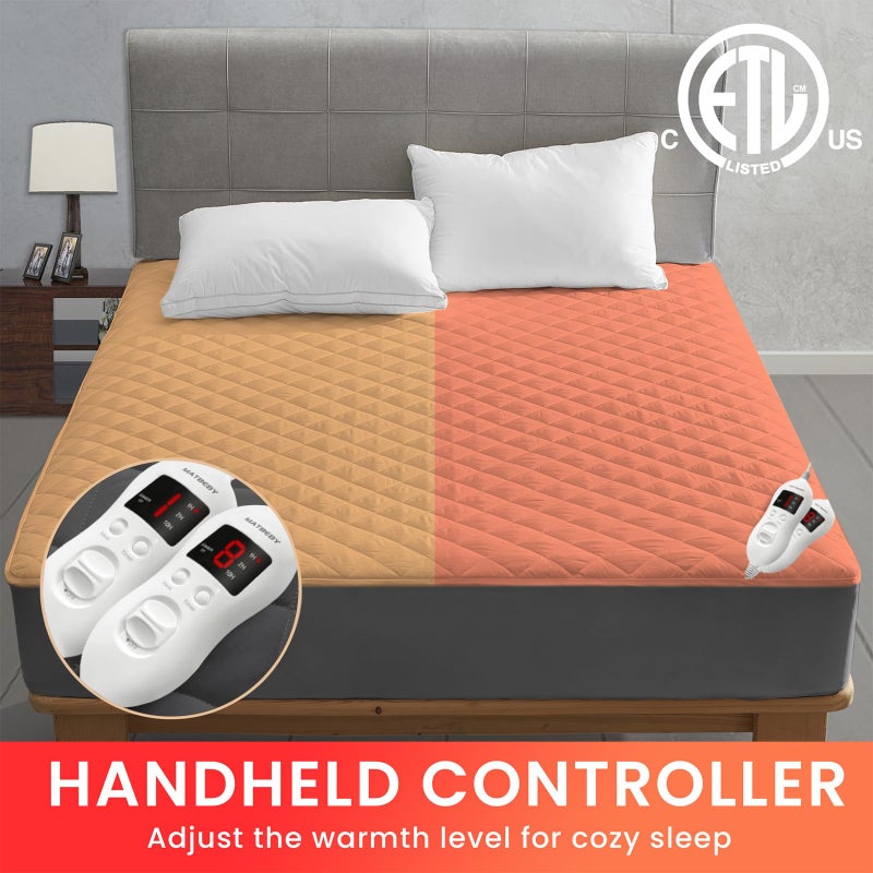 MATBEBY Heated Mattress Pad King Size, Electric Mattress Pad Cover w/Dual Control 8 Heating Settings, Bed Warmer w/ 4 Auto Shut Off Settings, UL Certified, Deep Pocket, Machine Washable, Dark Grey - Image 3