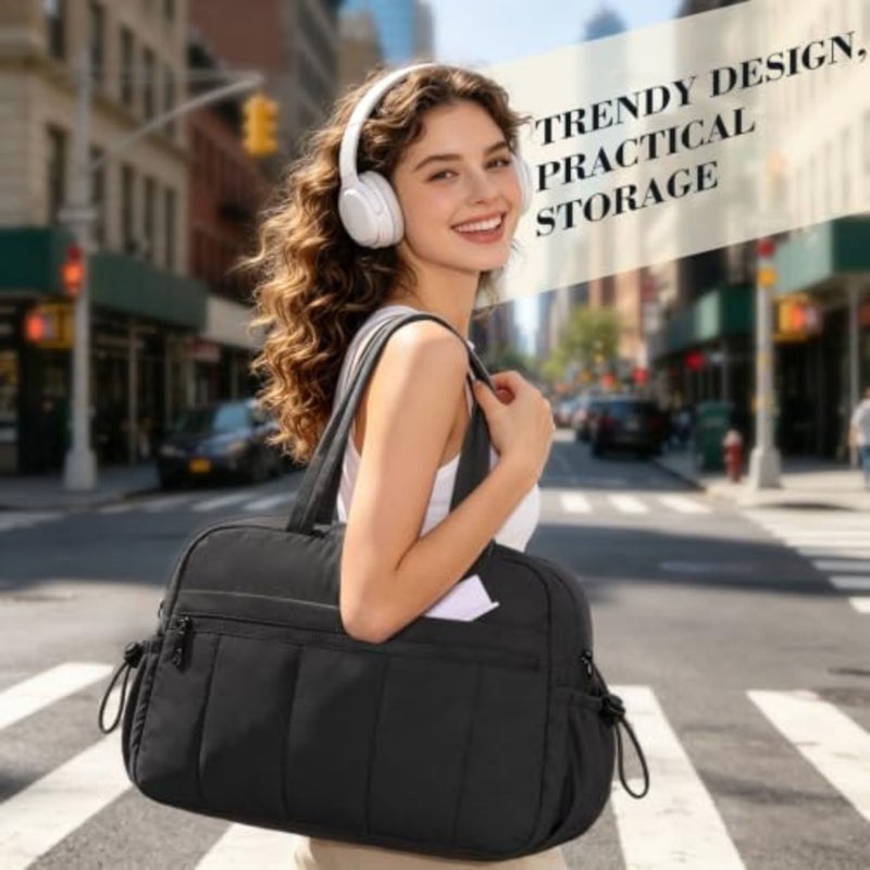 24L gym bag for women: lightweight duffle bag for travel, polyester fabric, black, water-resistant wet pocket and quick-dry lining - Image 2
