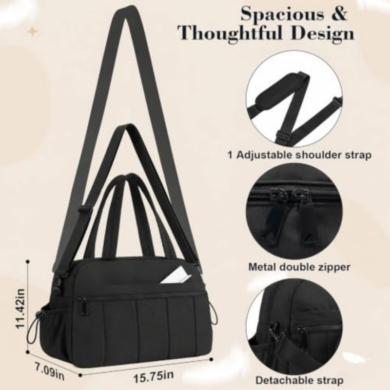 24L gym bag for women: lightweight duffle bag for travel, polyester fabric, black, water-resistant wet pocket and quick-dry lining - Image 4