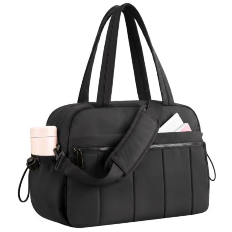24L gym bag for women: lightweight duffle bag for travel, polyester fabric, black, water-resistant wet pocket and quick-dry lining - Image 1