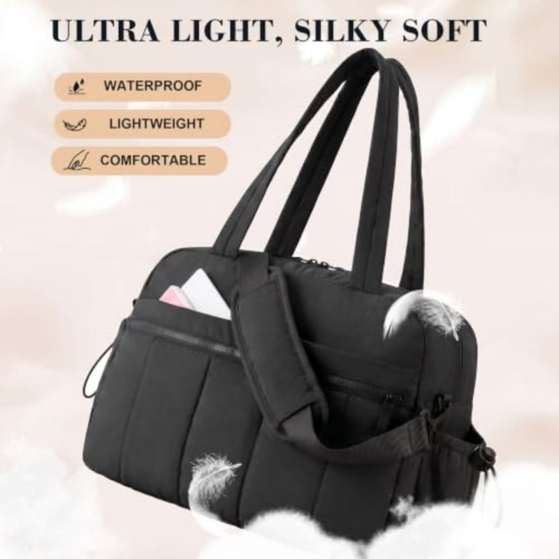 24L gym bag for women: lightweight duffle bag for travel, polyester fabric, black, water-resistant wet pocket and quick-dry lining - Image 3