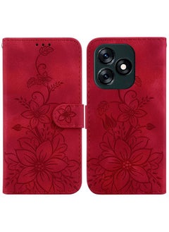 For Tecno Spark 10 4G / Spark 10 Lily Embossed Leather Phone Case(Red)