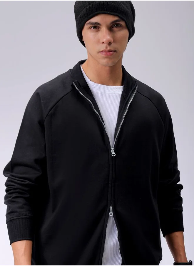 شركة المرآب الهندية Men Relaxed Fit Solid High neck Front Open High Neck Sweatshirt