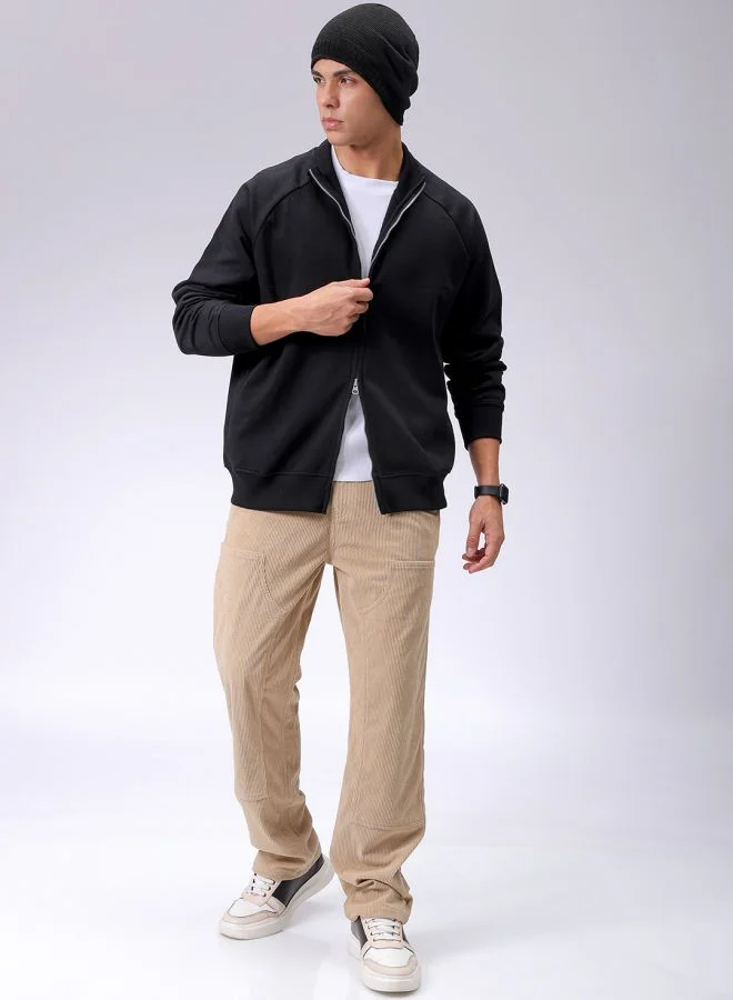The Indian Garage Co Men Relaxed Fit Solid High neck Front Open High Neck Sweatshirt