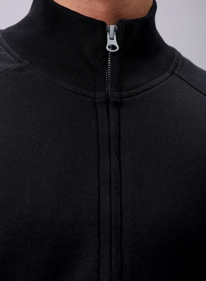 The Indian Garage Co Men Relaxed Fit Solid High neck Front Open High Neck Sweatshirt