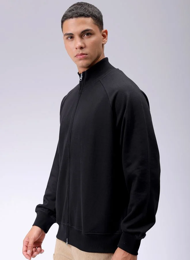 The Indian Garage Co Men Relaxed Fit Solid High neck Front Open High Neck Sweatshirt