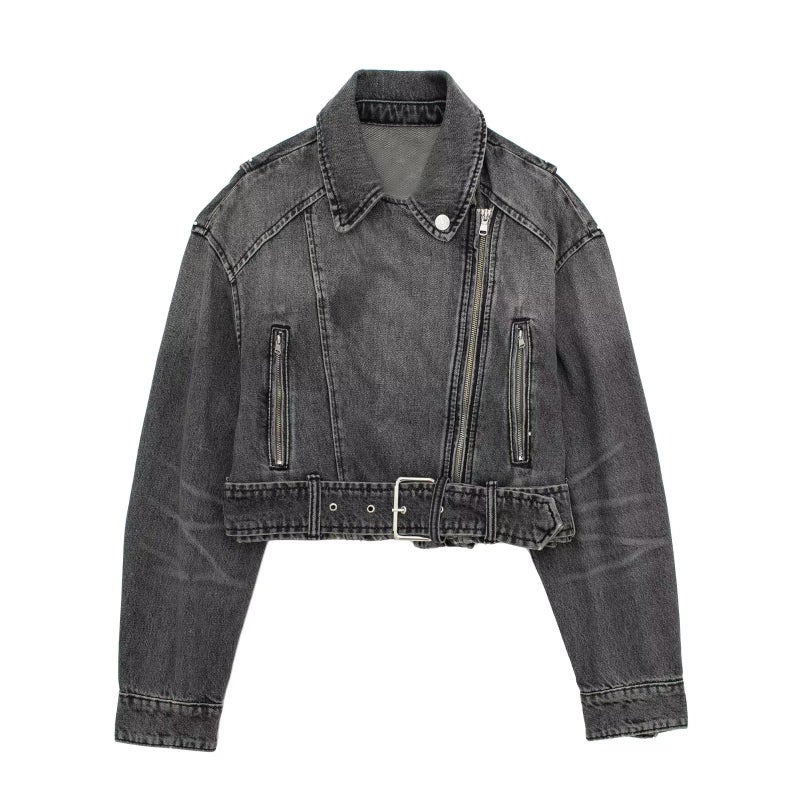 2023 Fall Womens Denim Biker Jacket Fashion Picture color 