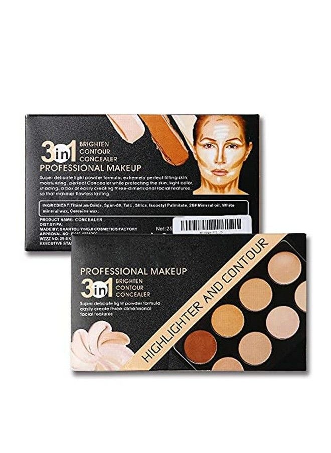 Tiny Deal - Highlighter And Contour 8 Shades Cream Concealer With Blender Puff Combo Matte Finish - Image 1