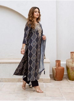 ISHIN Women's Blue Modal Muslin Printed Tunic Full Length Casual Straight Fit Kurta Set  - Image 5