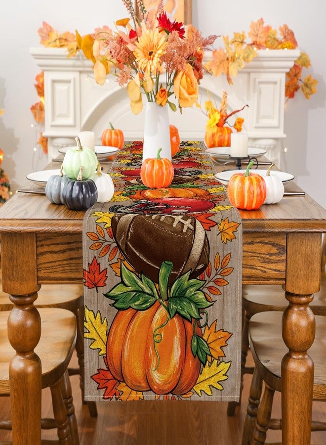 Siilues Fall Table Runner, Football Pumpkin Runner Fall Decorations Seasonal Autumn Thanksgiving Home Party Decor Dining Table Decorations 13x72 Inch - Image 3