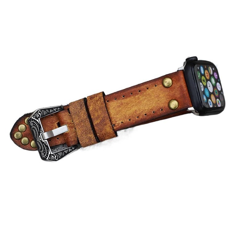 Adjustable Leather Classic Strap Smartwatch Band Compatible with Apple Watch 38 40 41 42 44 45 49mm with Fit Replacement Strap Green - Image 1