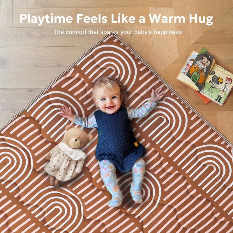 Mallify Soft Thicker Baby Mat for Floor 50"x50", Non-Slip Baby Play Mat, Easy to Clean 50x50 Playpen Mat, Portable Playmat, Crawling Mat for Infants, Babies, Toddlers, Activity Mat, Rainbow, Brown - Image 4