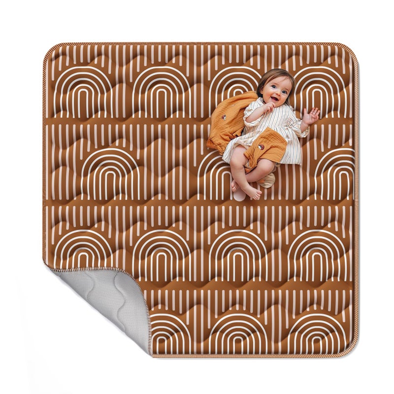Mallify Soft Thicker Baby Mat for Floor 50"x50", Non-Slip Baby Play Mat, Easy to Clean 50x50 Playpen Mat, Portable Playmat, Crawling Mat for Infants, Babies, Toddlers, Activity Mat, Rainbow, Brown - Image 1