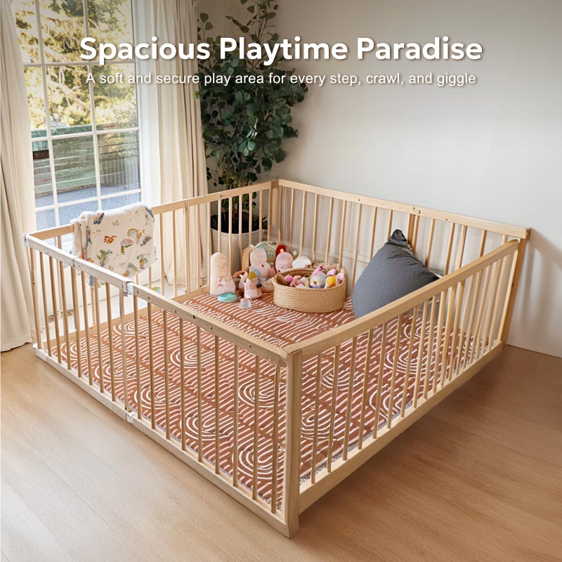 Mallify Soft Thicker Baby Mat for Floor 50"x50", Non-Slip Baby Play Mat, Easy to Clean 50x50 Playpen Mat, Portable Playmat, Crawling Mat for Infants, Babies, Toddlers, Activity Mat, Rainbow, Brown - Image 2