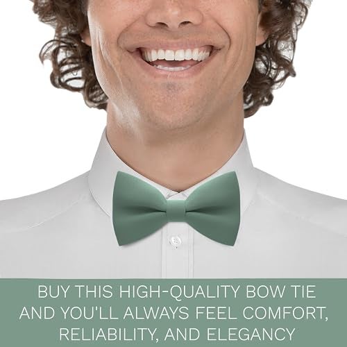 Bow Tie House Men's Classic Pre-Tied Bow Tie Formal Solid Tuxedo (Large, Green Fern) - Image 5