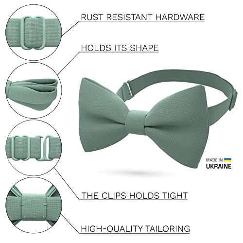 Bow Tie House Men's Classic Pre-Tied Bow Tie Formal Solid Tuxedo (Large, Green Fern) - Image 2