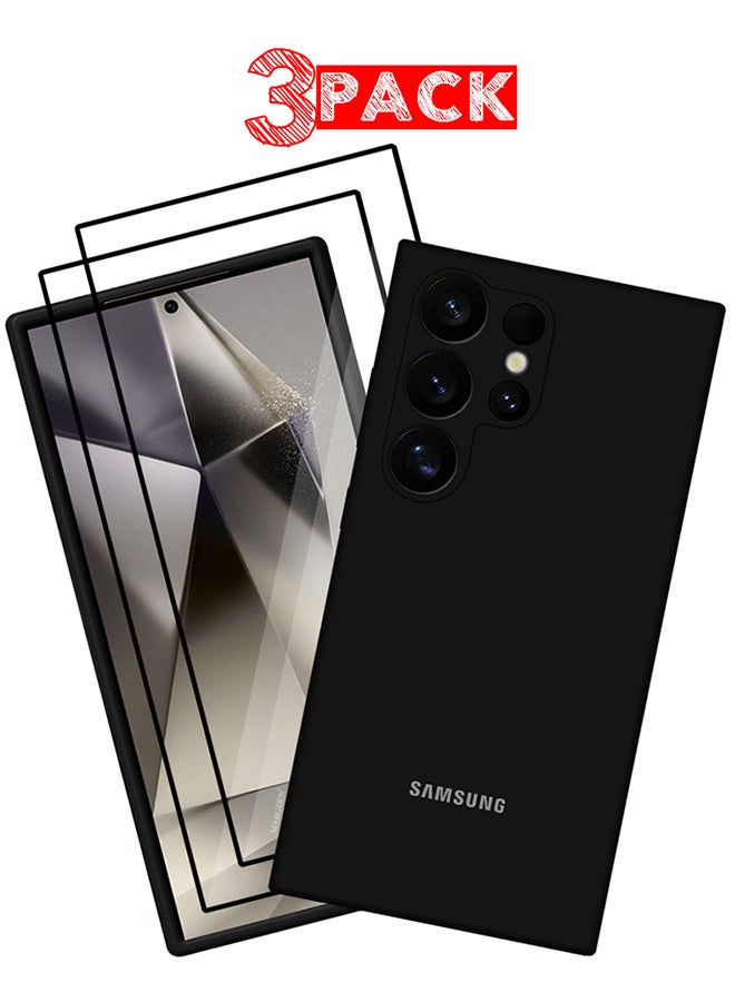CATANES 3 Pack Samsung Galaxy S24 Ultra Case and 2 Screen Protectors Cover Sillicone Case Slim Fit Premium Liquid Silicone Shockproof Phone Cover Upgraded Camera Protection Durable Case Black  - Image 1
