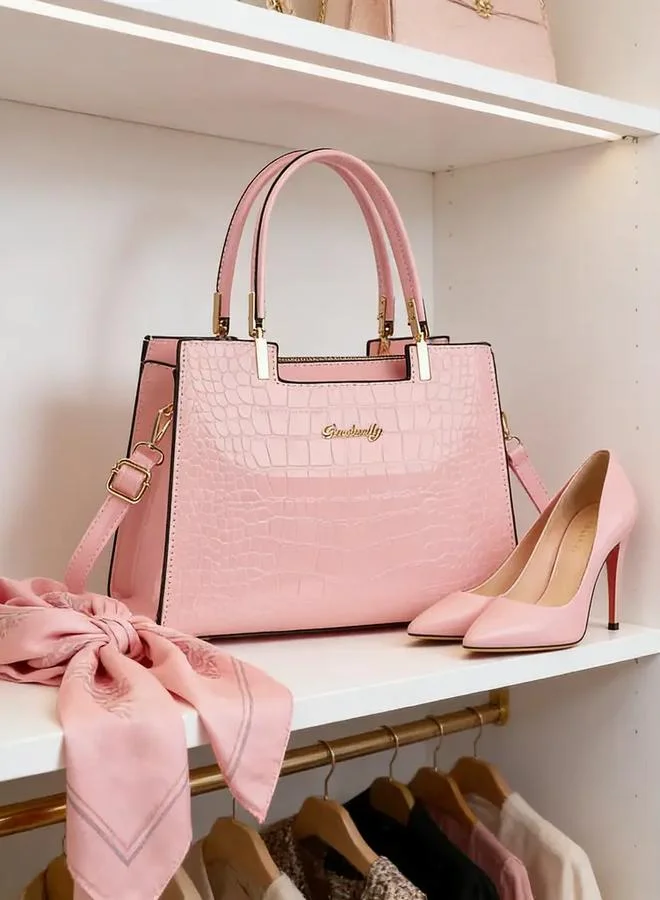 Take Two  Pink Croc Embossed Handbag for Women | Best Price UAE