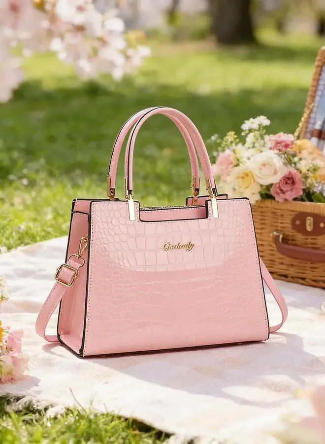 Take Two  Pink Croc Embossed Handbag for Women | Best Price UAE