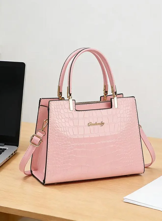 Take Two Pink Croc Embossed Handbag