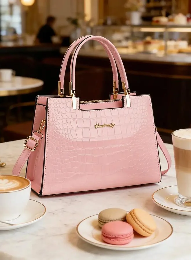 Take Two  Pink Croc Embossed Handbag for Women | Best Price UAE