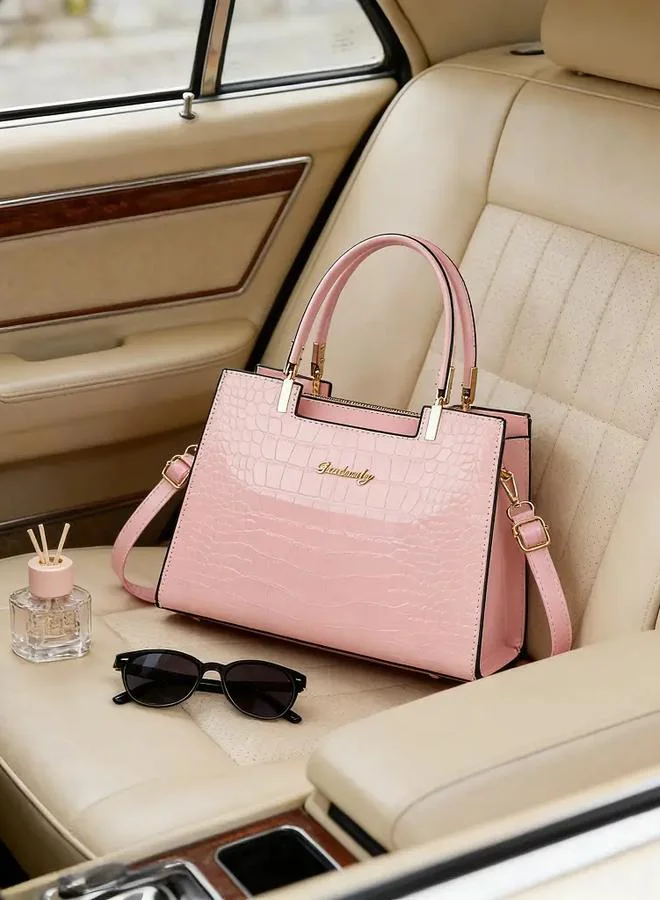 Take Two Pink Croc Embossed Handbag