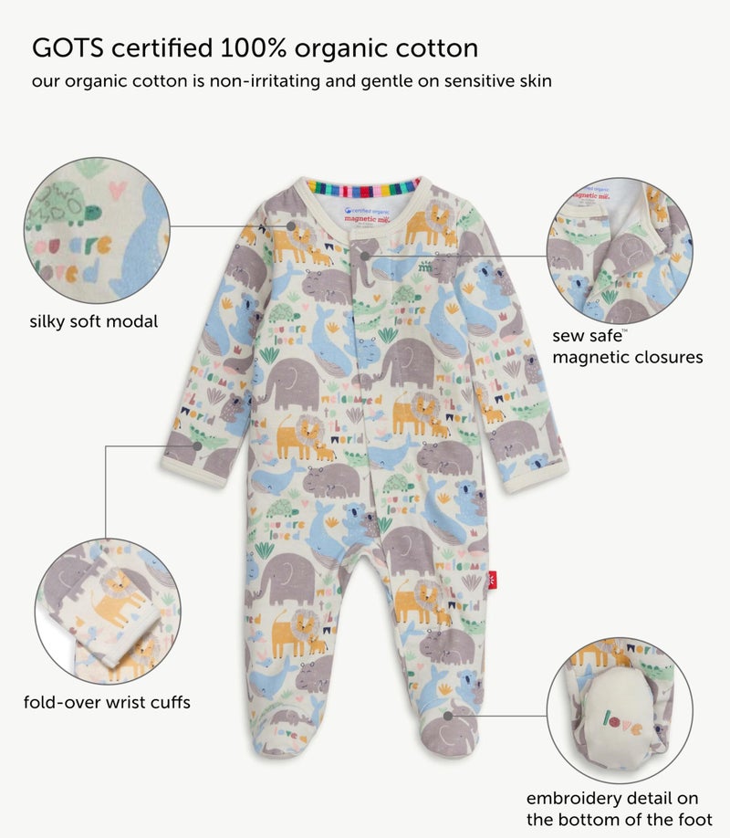 Magnetic Me 100% Organic Cotton Magnetic Baby Footie Pajamas | Super Soft Cotton Fabric | Love Lines Blue Pointelle | 6-9 Months - Image 2