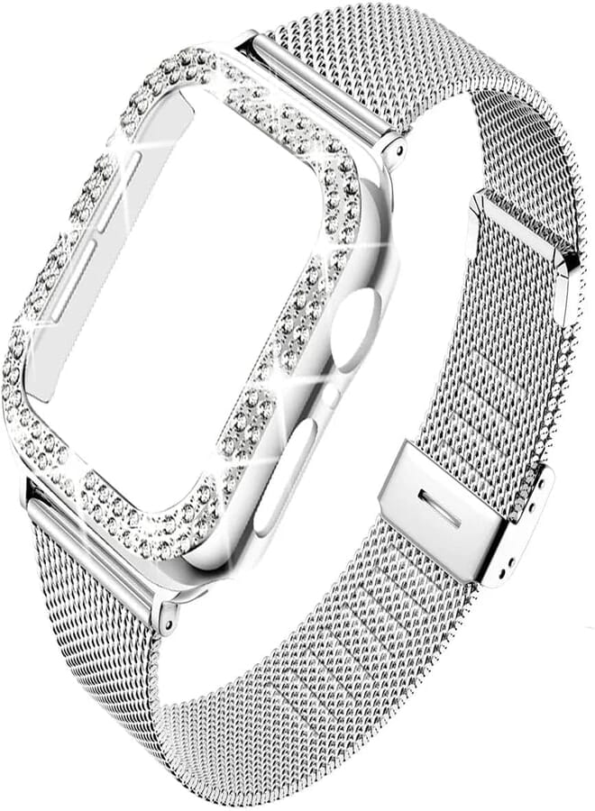 Next Next Store Stainless Steel Wristband with Case for Women Astres Compatible with iWatch Series 7/8/9 45mm