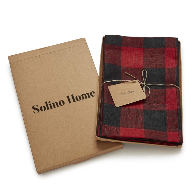 سولينو هوم Solino Home Buffalo Check Linen Fadingles مجموعة من 4 - 100 ٪ من الكتان النقي الأحمر والأسود المناديل المنقوشة 20 × 20 بوصة - مناديل عشاء قابلة للغسل للآلة لفصل الشتاء - Image 4