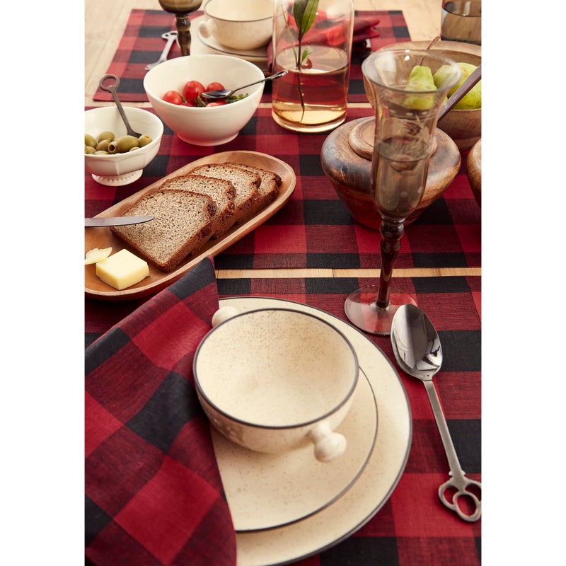 سولينو هوم Solino Home Buffalo Check Linen Fadingles مجموعة من 4 - 100 ٪ من الكتان النقي الأحمر والأسود المناديل المنقوشة 20 × 20 بوصة - مناديل عشاء قابلة للغسل للآلة لفصل الشتاء - Image 3