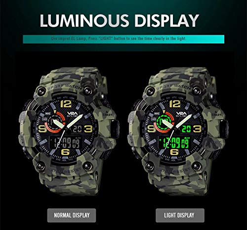 V2A Resin Green Camouflage Analog Digital Sport Watches For Men And Boys (Black Dial And Green Color Strap), Green Band - Image 4