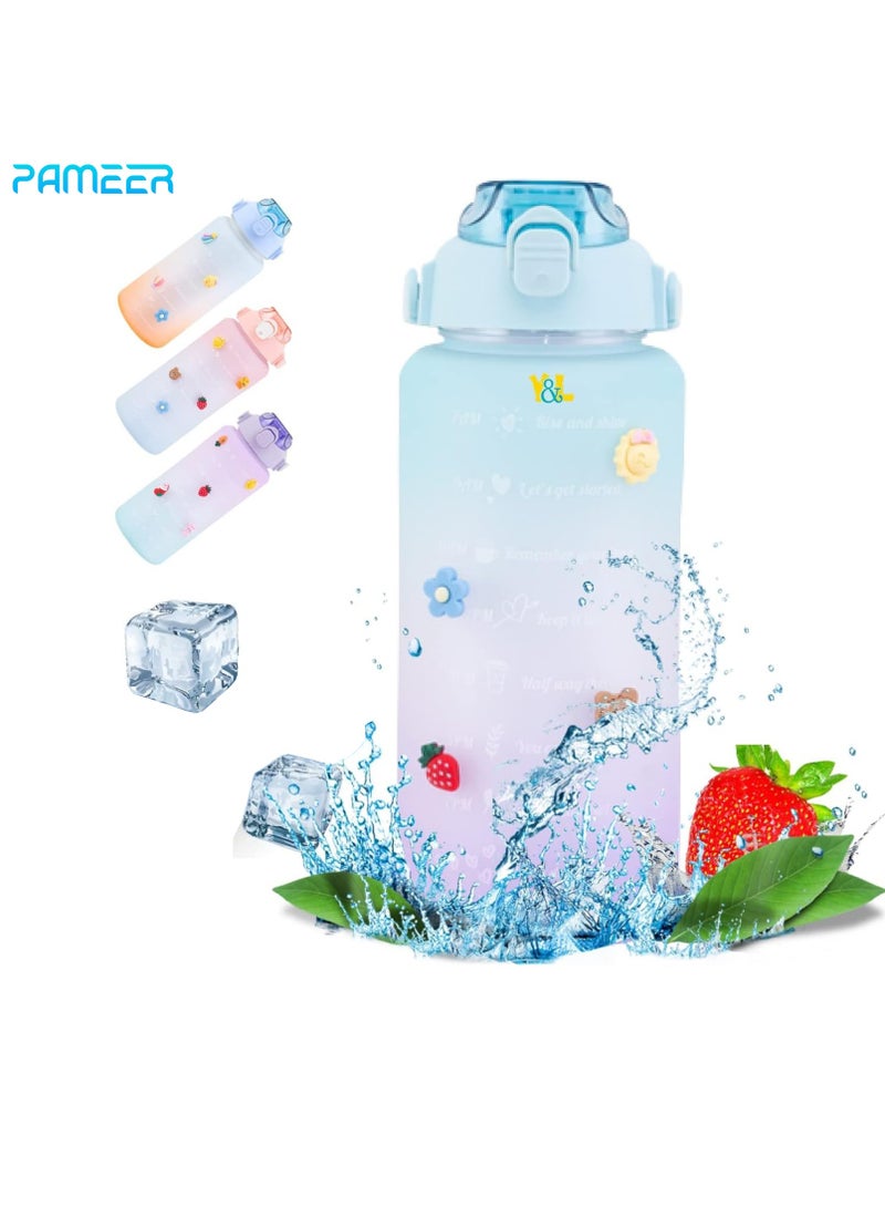 PAMEER Water Bottle,  64oz/2L Motivational Water Bottle with Straw and 2D+3D Stickers, Time Marker Sports Drinking Water Bottle, Leak-Proof BPA Free, Perfect for Office, Fitness, Gym & Outdoor Sports  - Image 1