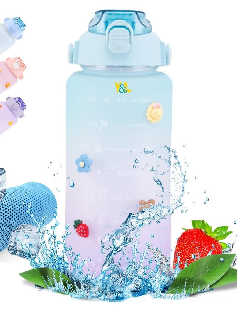PAMEER Water Bottle,  64oz/2L Motivational Water Bottle with Straw and 2D+3D Stickers, Time Marker Sports Drinking Water Bottle, Leak-Proof BPA Free, Perfect for Office, Fitness, Gym & Outdoor Sports  - Image 4