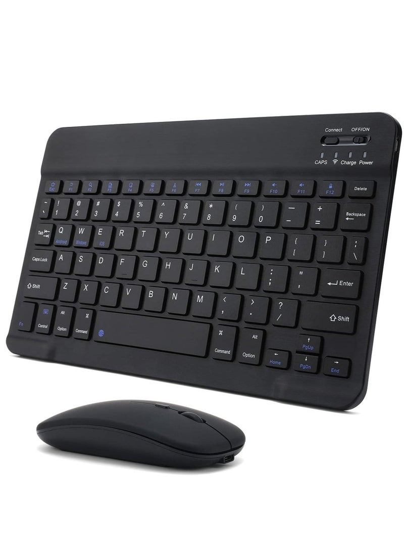ELTRAZONE Rechargeable Bluetooth Keyboard and Mouse Combo Ultra-Slim Portable Compact Wireless Mouse Keyboard Set for Android Windows Tablet Cell Phone iPhone iPad Pro Air Mini, iPad OS/iOS (Black)