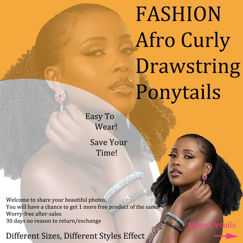 FEIPRO Afro Puff Drawstring Ponytail Human Hair 8a Brazilian Virgin Hair 2 Clip In Natural Kinky Curly Puffs Updo Chignon Buns Extension for Black Women Girls 12 Inch #1B Natural Black - Image 5