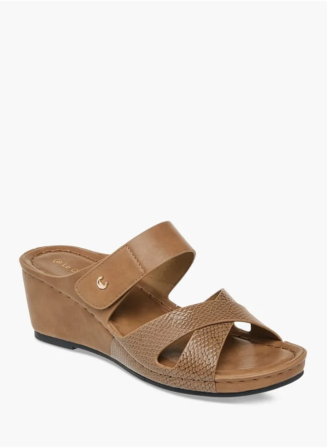 لو كونفورت Women Cross Strap Slip-On Sandals with Wedge Heels