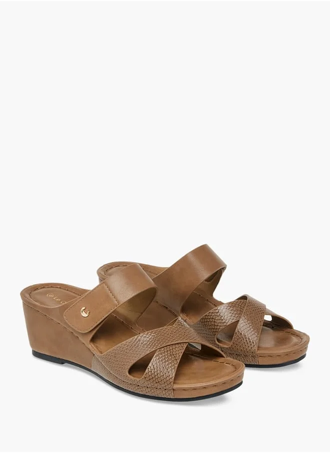 لو كونفورت Women Cross Strap Slip-On Sandals with Wedge Heels