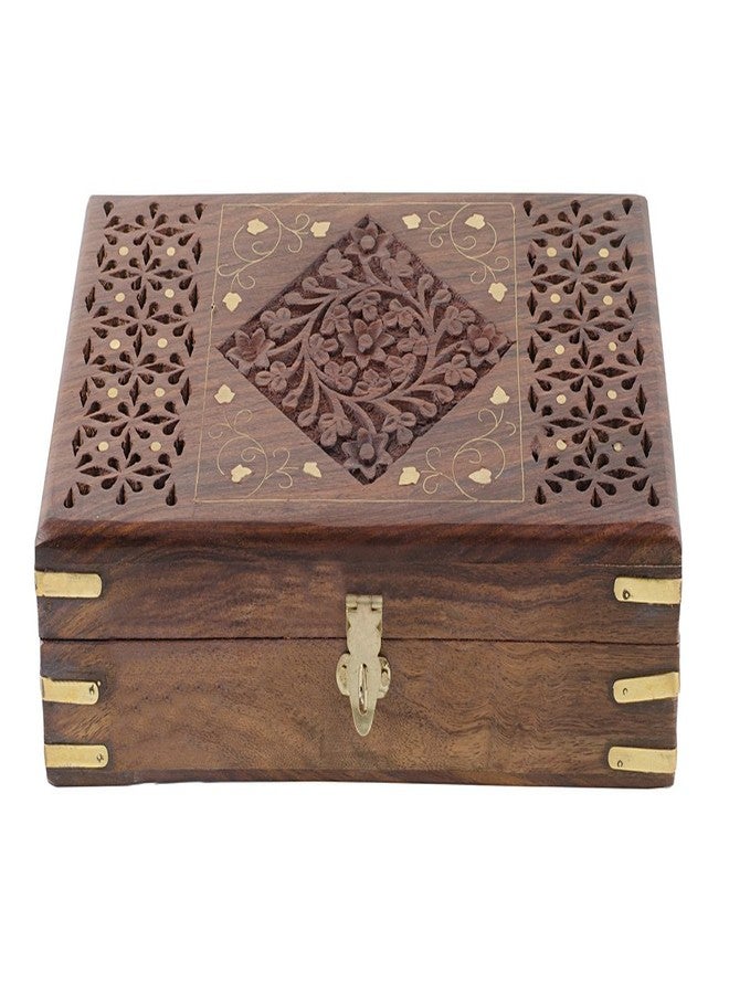 MHE- Handmade Wooden Jewellery Box for Women Jewel Organizer Hand Carved with Intricate Carvings Gift Items - 10 Inches - Image 1