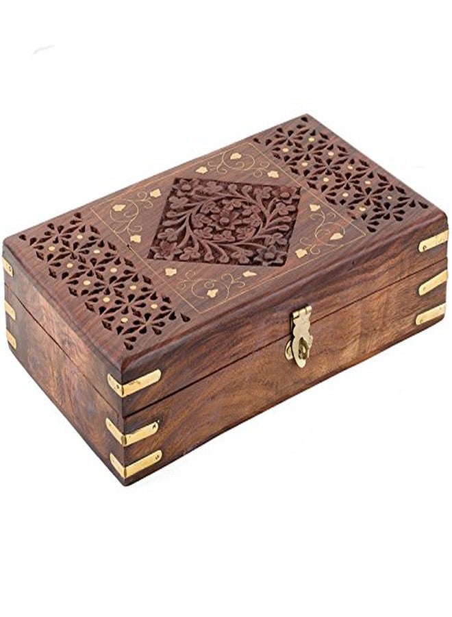 MHE- Handmade Wooden Jewellery Box for Women Jewel Organizer Hand Carved with Intricate Carvings Gift Items - 10 Inches - Image 2